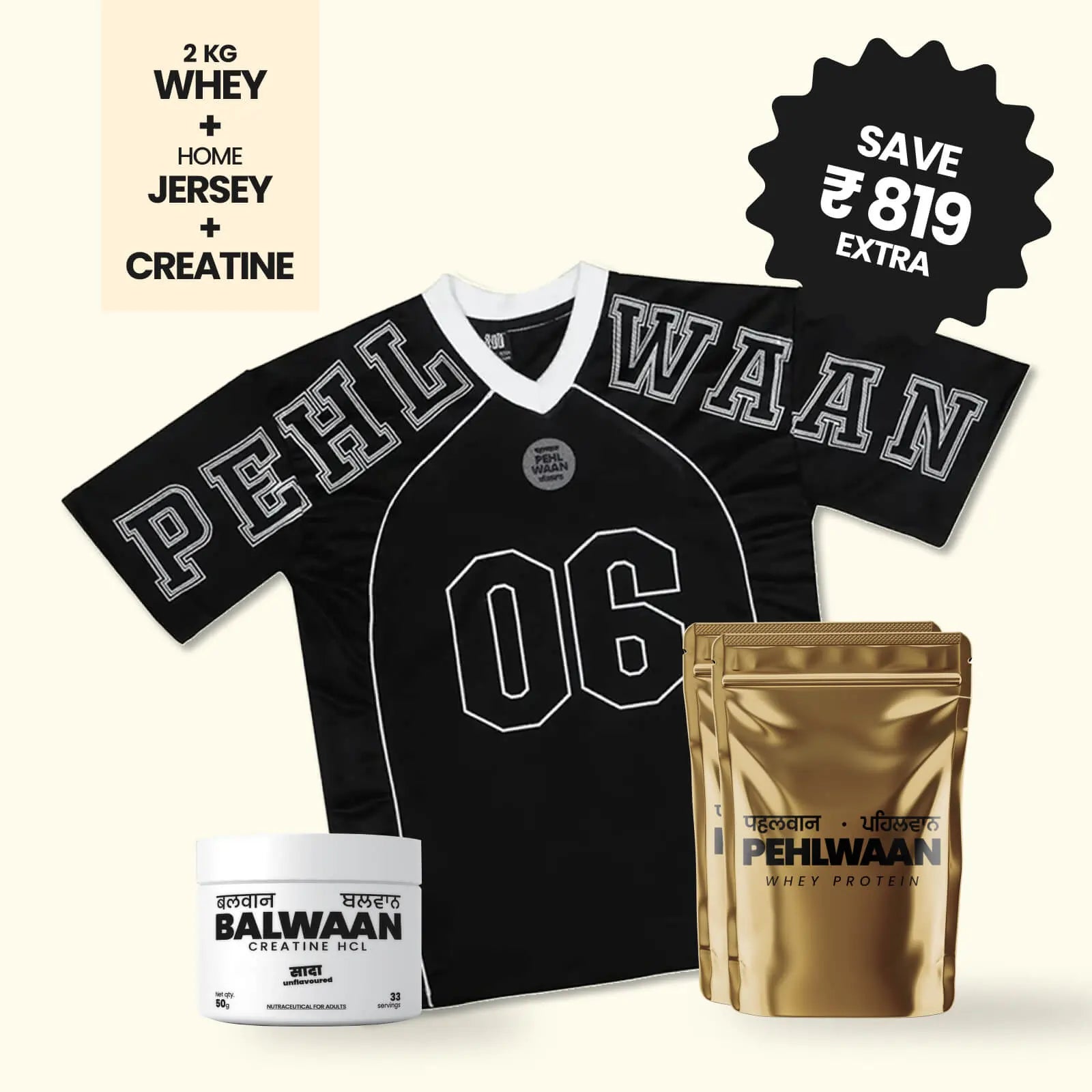 Pehlwaan Whey + Creatine + Jersey(Black) - Pehlwaan Nutrition