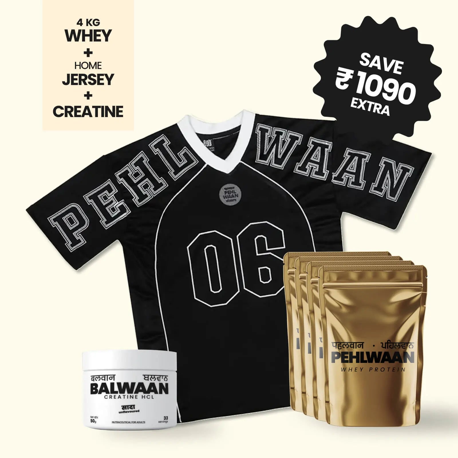 Pehlwaan Whey + Creatine + Jersey(Black) - Pehlwaan Nutrition