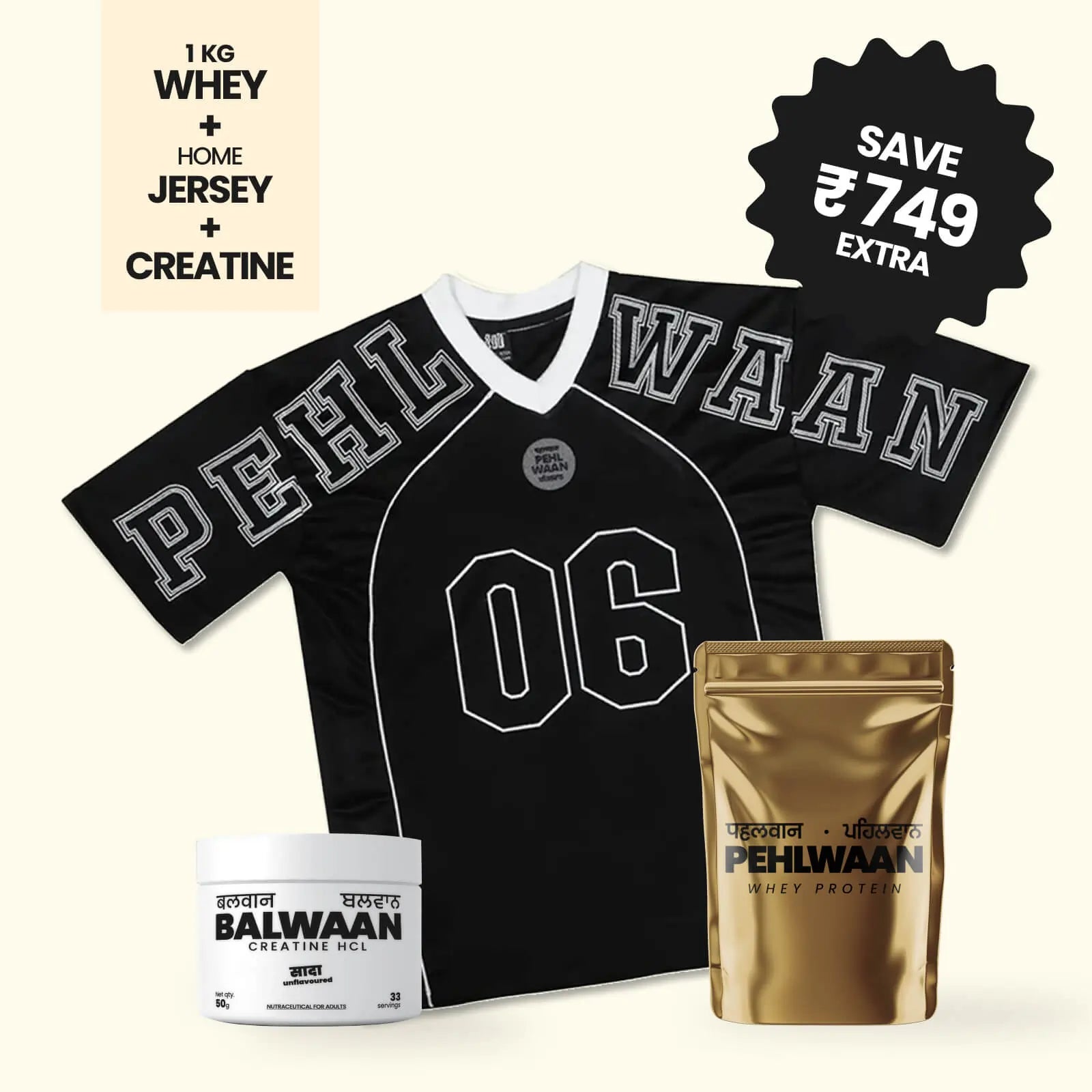 Pehlwaan Whey + Creatine + Jersey(Black) - Pehlwaan Nutrition