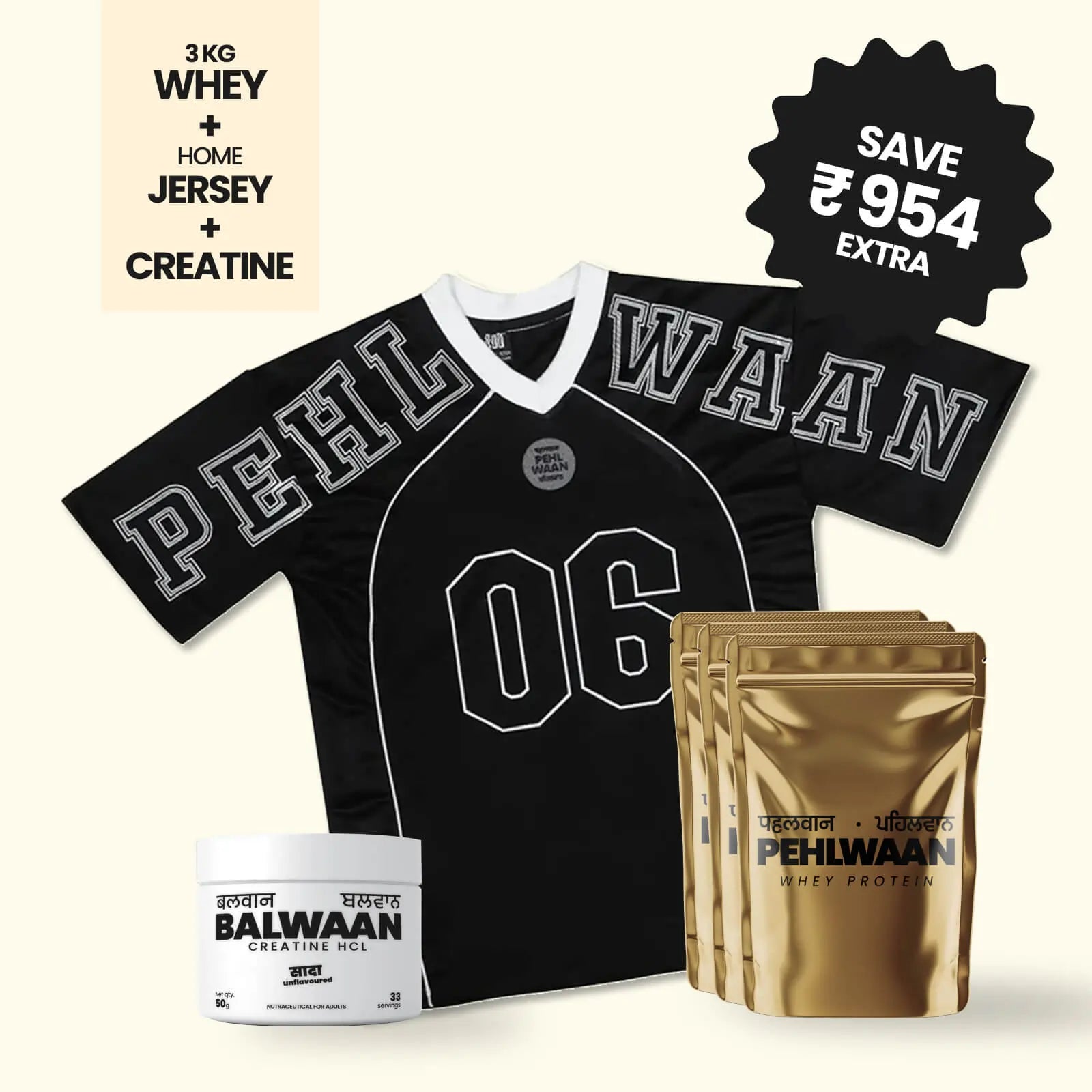 Pehlwaan Whey + Creatine + Jersey(Black) - Pehlwaan Nutrition