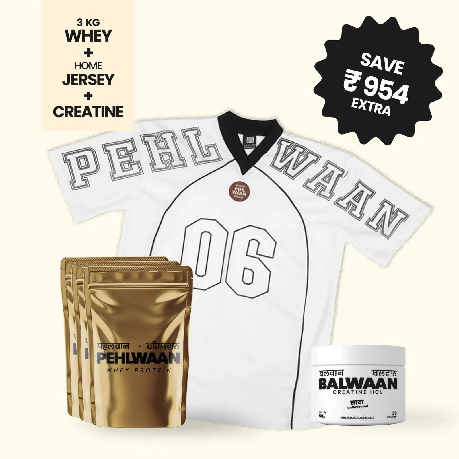 Pehlwaan Whey + Creatine + Jersey(White) - Pehlwaan Nutrition