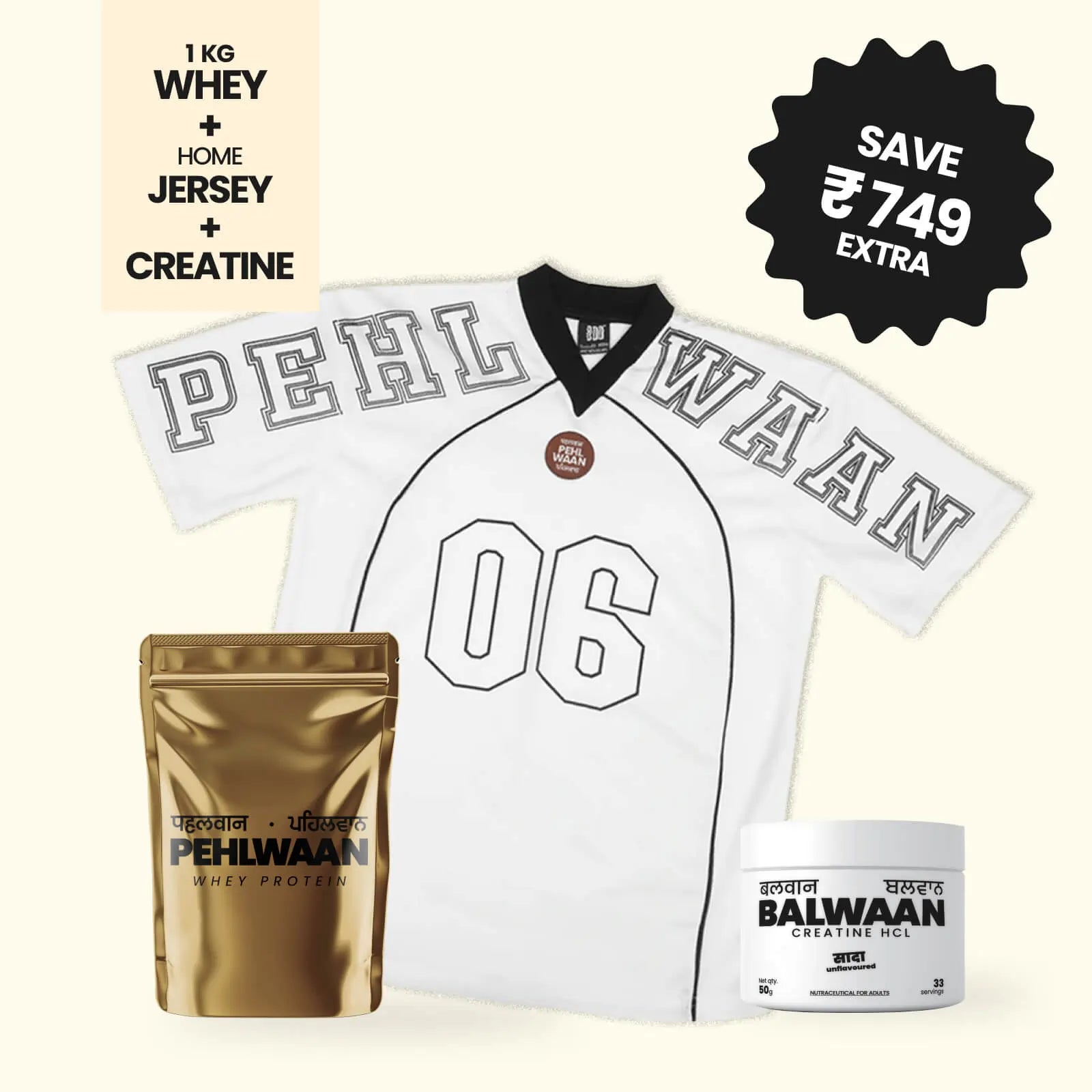 Pehlwaan Whey + Creatine + Jersey(White) - Pehlwaan Nutrition